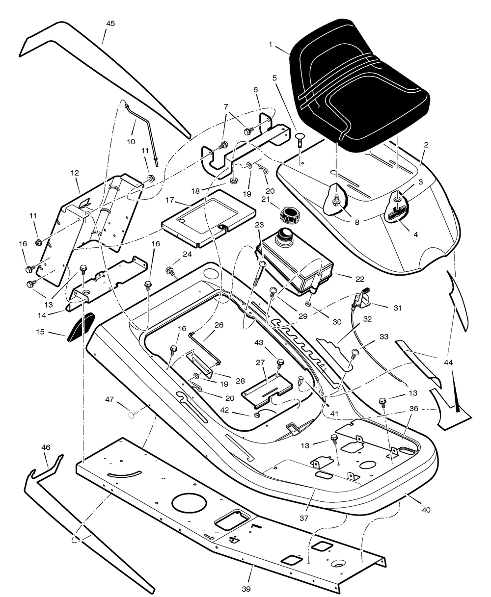 Chassis And Hood Diagram and Parts List for 309006X50A 2005 Briggs and Stratton Lawn Tractor